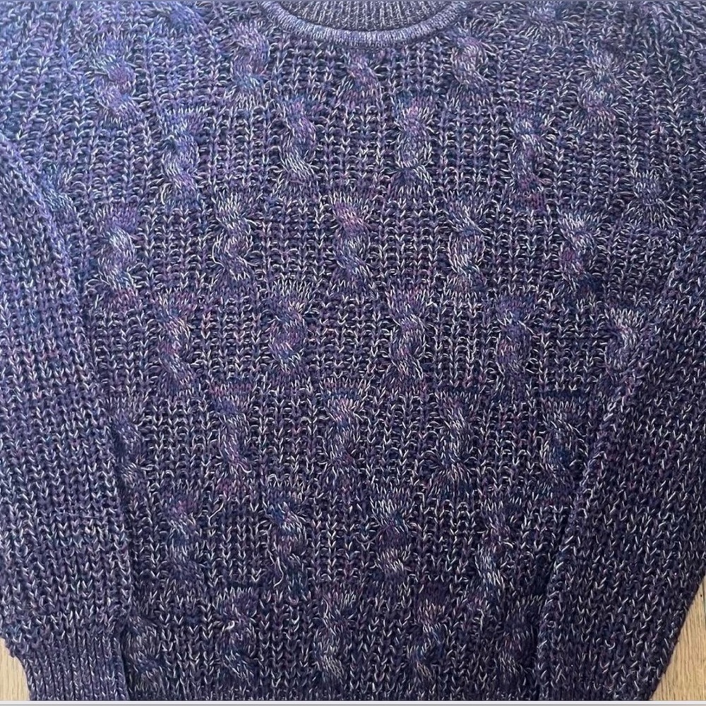 Vintage TJ Rigging Cable Knit Sweater Purple Marled Ramie Cotton XL Unisex